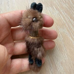 Antique Pre 1925 Genuine Mink Fur Cat Kitty Kitten Pin Brooch